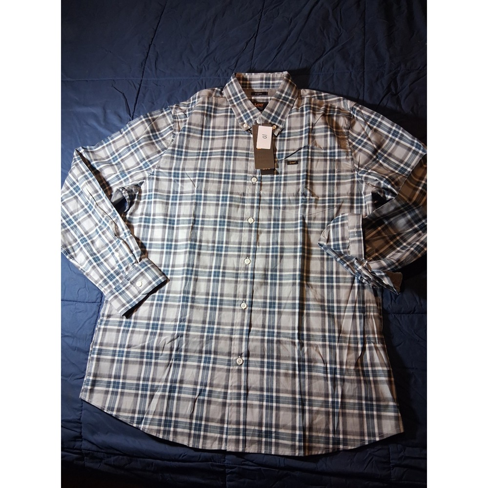 Lee Mens‎ Castlerock Plaid Stretch Long Sleeve Button Down Shirt LM35LW204 Large